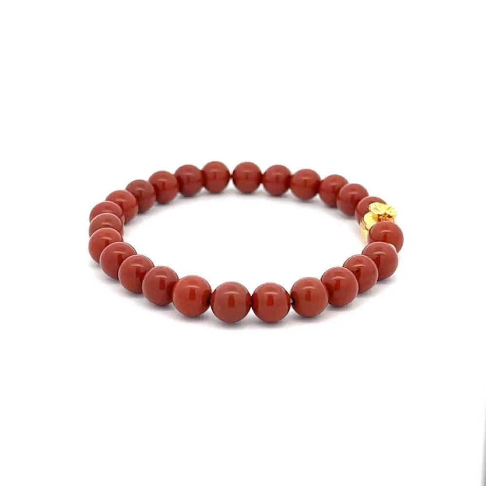 18K Gold Money Bag Lucky Charm Beads Bracelet Gemstones Red Jasper 6mm - Picture 4 of 5